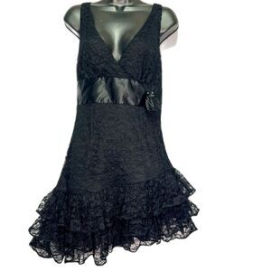 Vintage Frederick’s of Hollywood Black Lace Ruffle Mini Dress Goth Coquette
